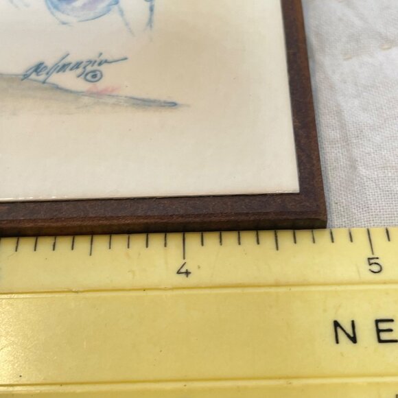 Vintage Signed Rafael Angel Ceramic Wall Art With Wooden Frame - Picture 7 of 16